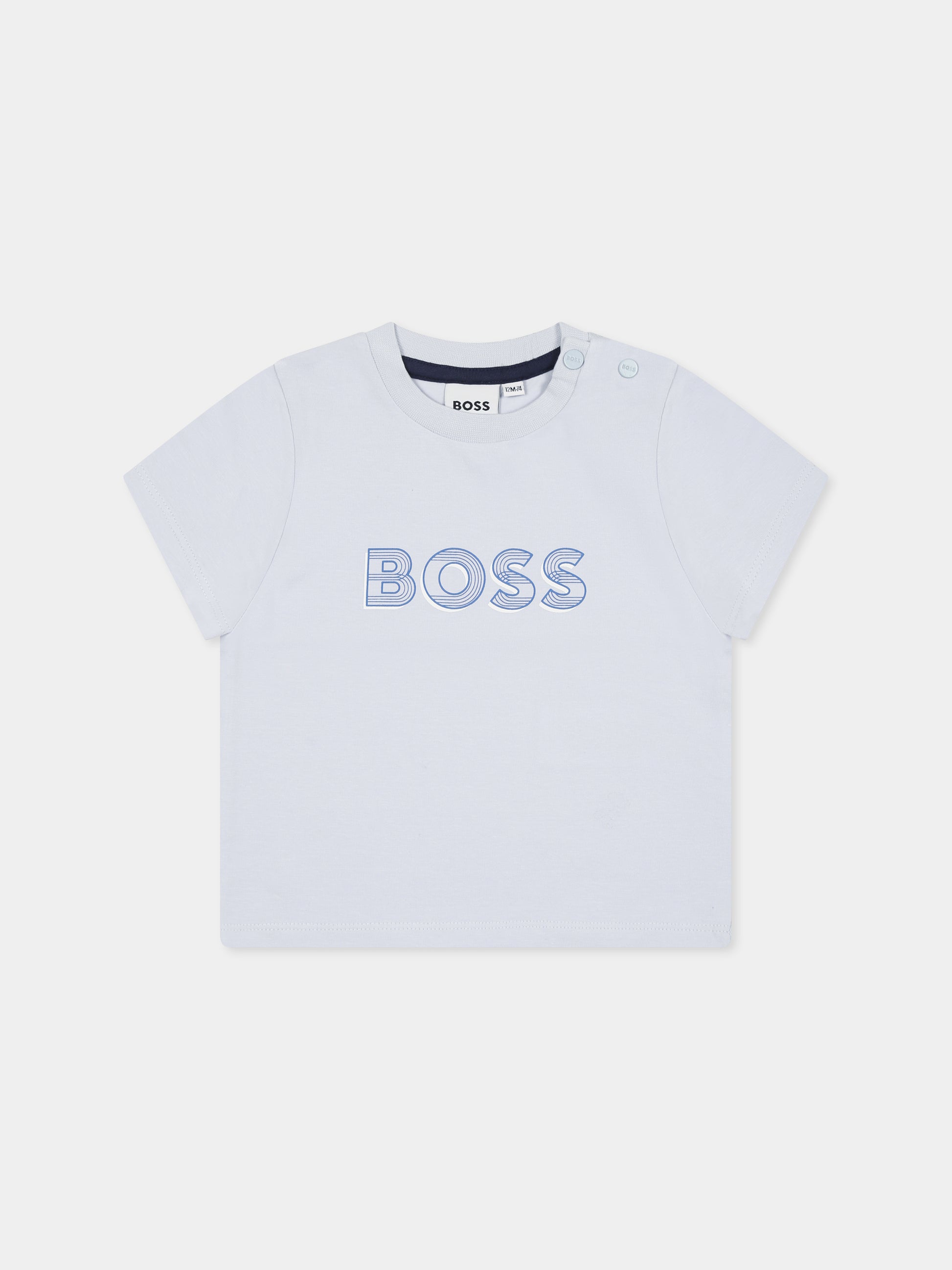 T-shirt celeste per neonato con logo,Boss,J52198 771