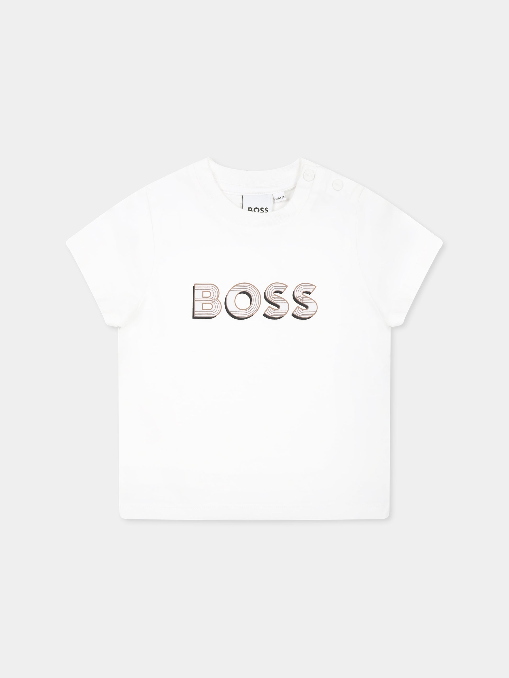 White t-shirt for baby boy with logo,Boss,J52198 269