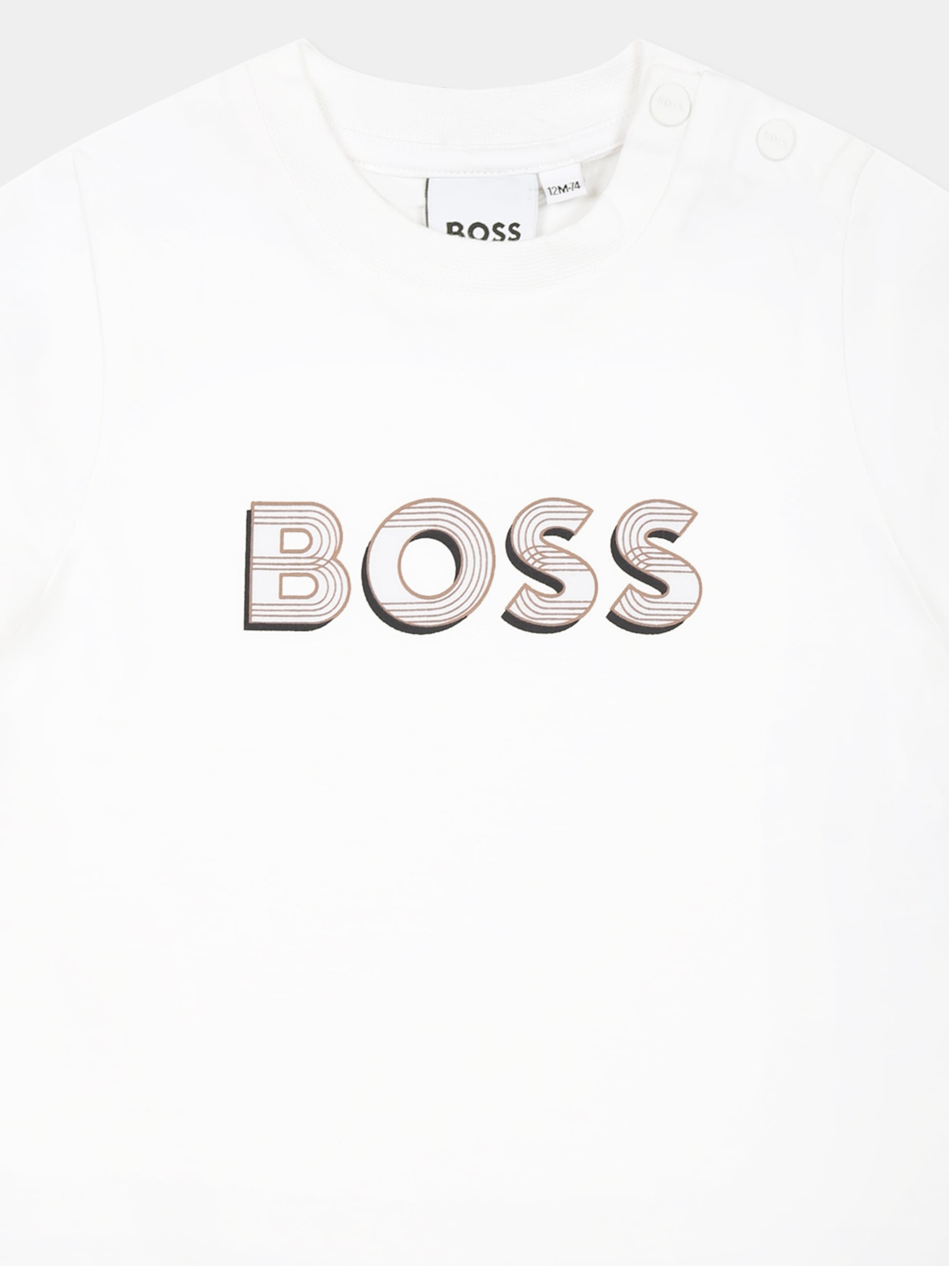 White t-shirt for baby boy with logo,Boss,J52198 269