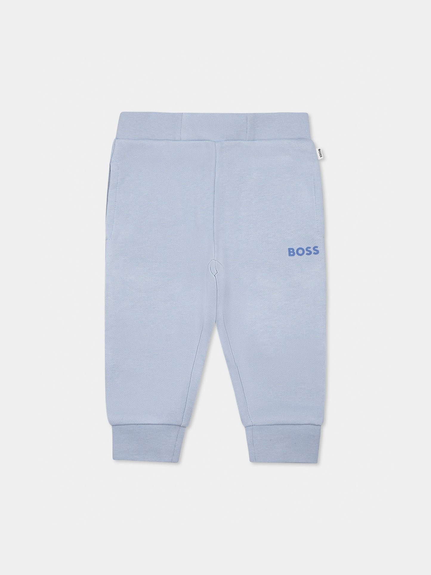Pantaloni celesti  per neonato con logo