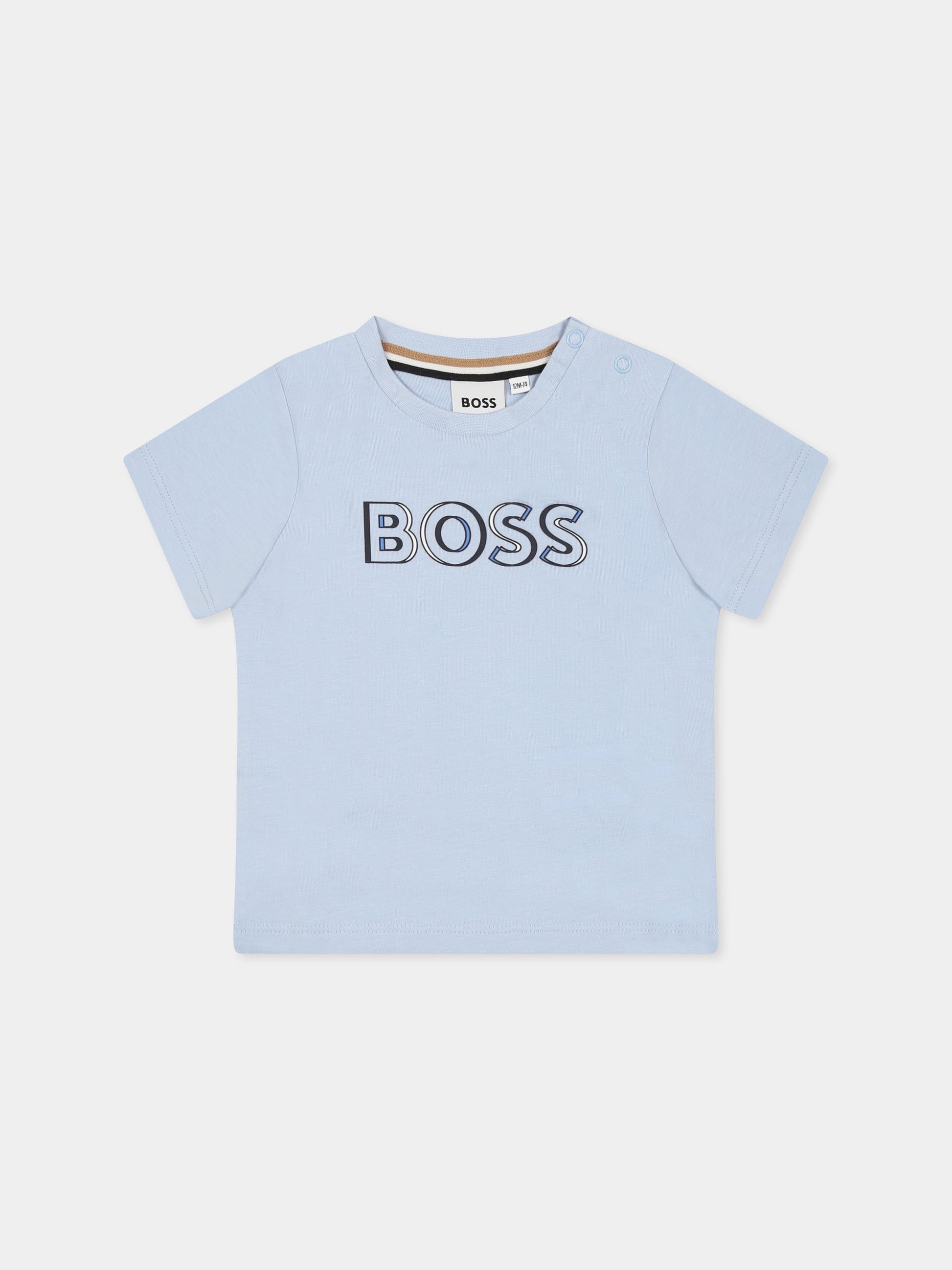 T-shirt celeste per neonato con logo,Boss,J52107 887
