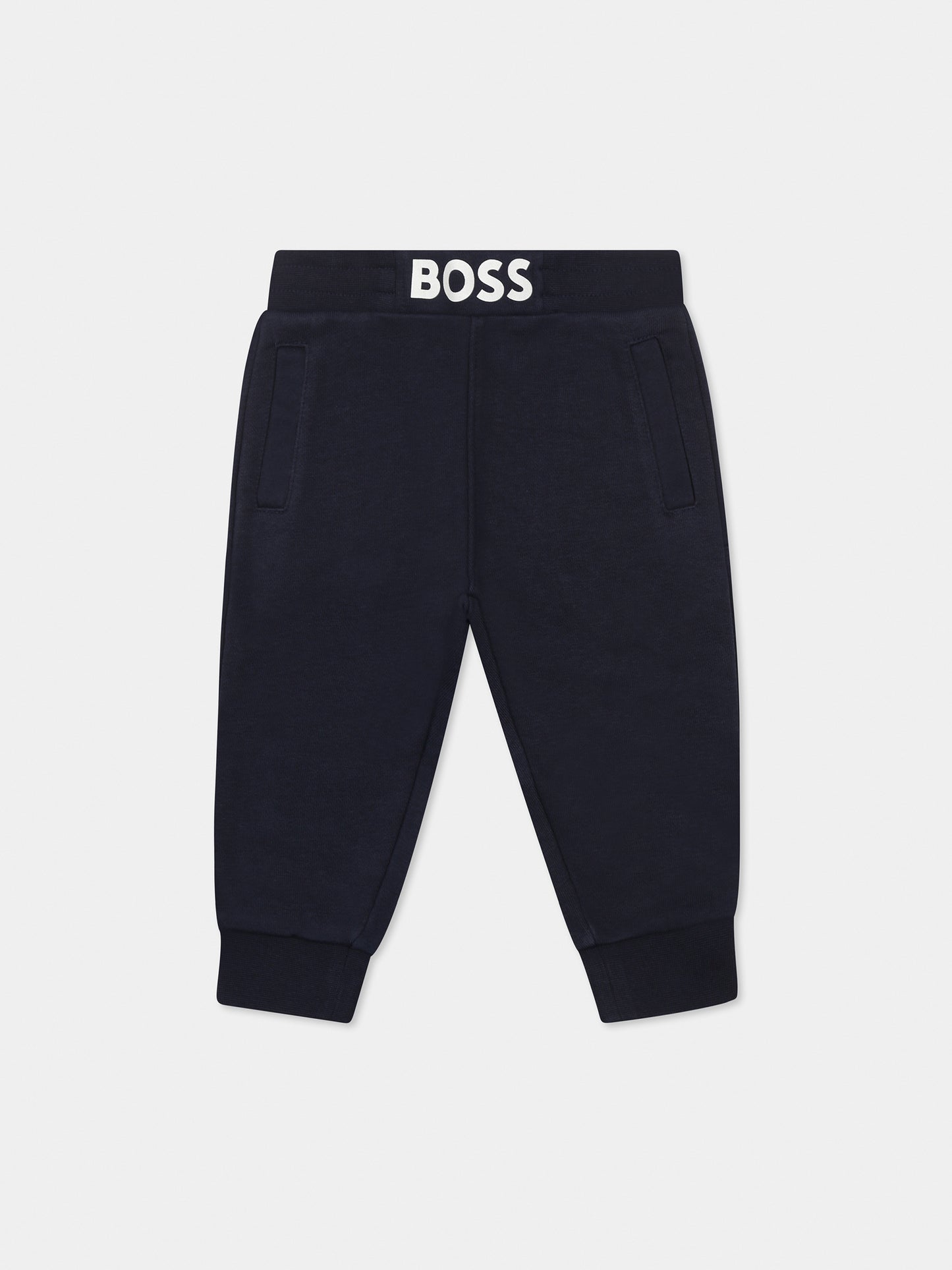 Pantaloni blu per neonato con logo