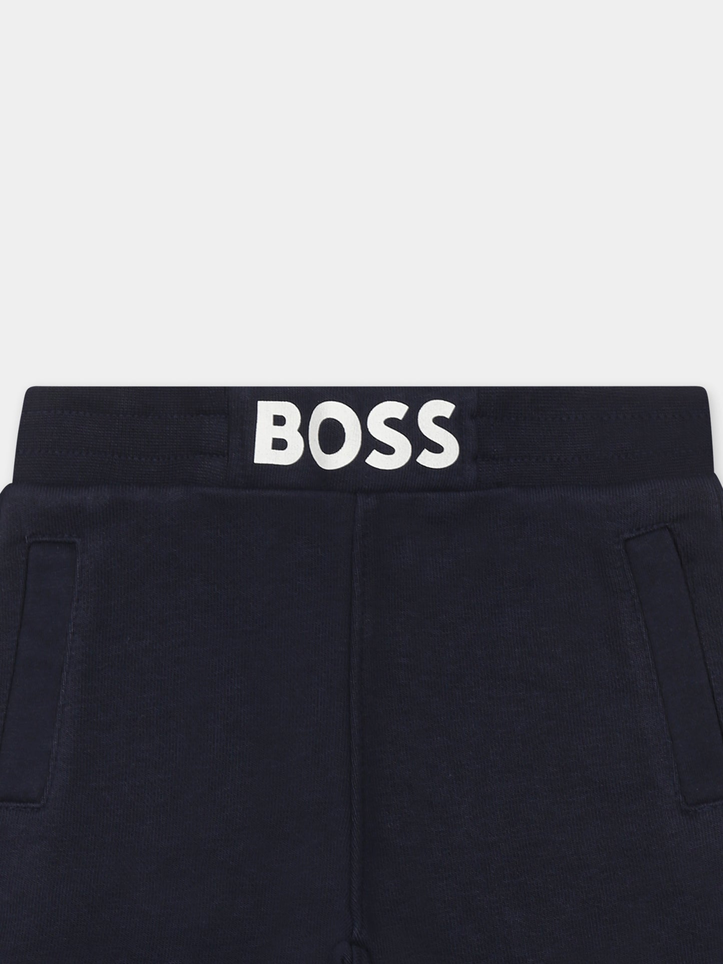 Pantaloni blu per neonato con logo