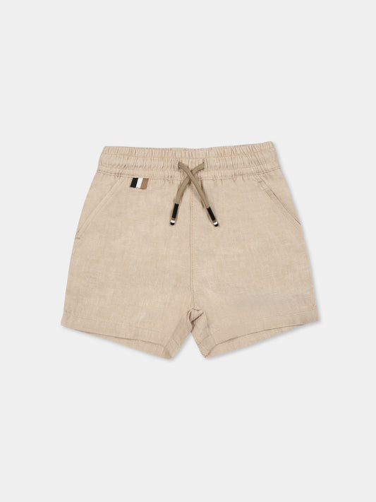 Shorts beige per neonato con logo