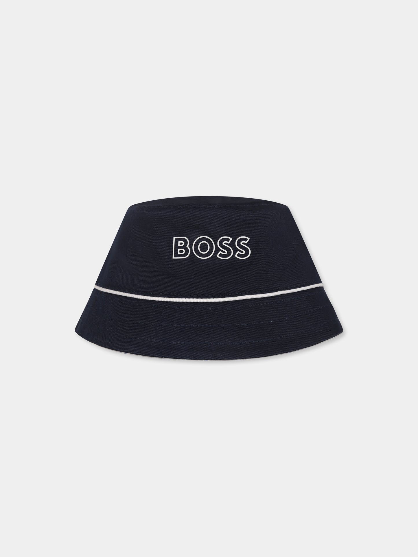 Cloche blu reversibile per neonato con logo