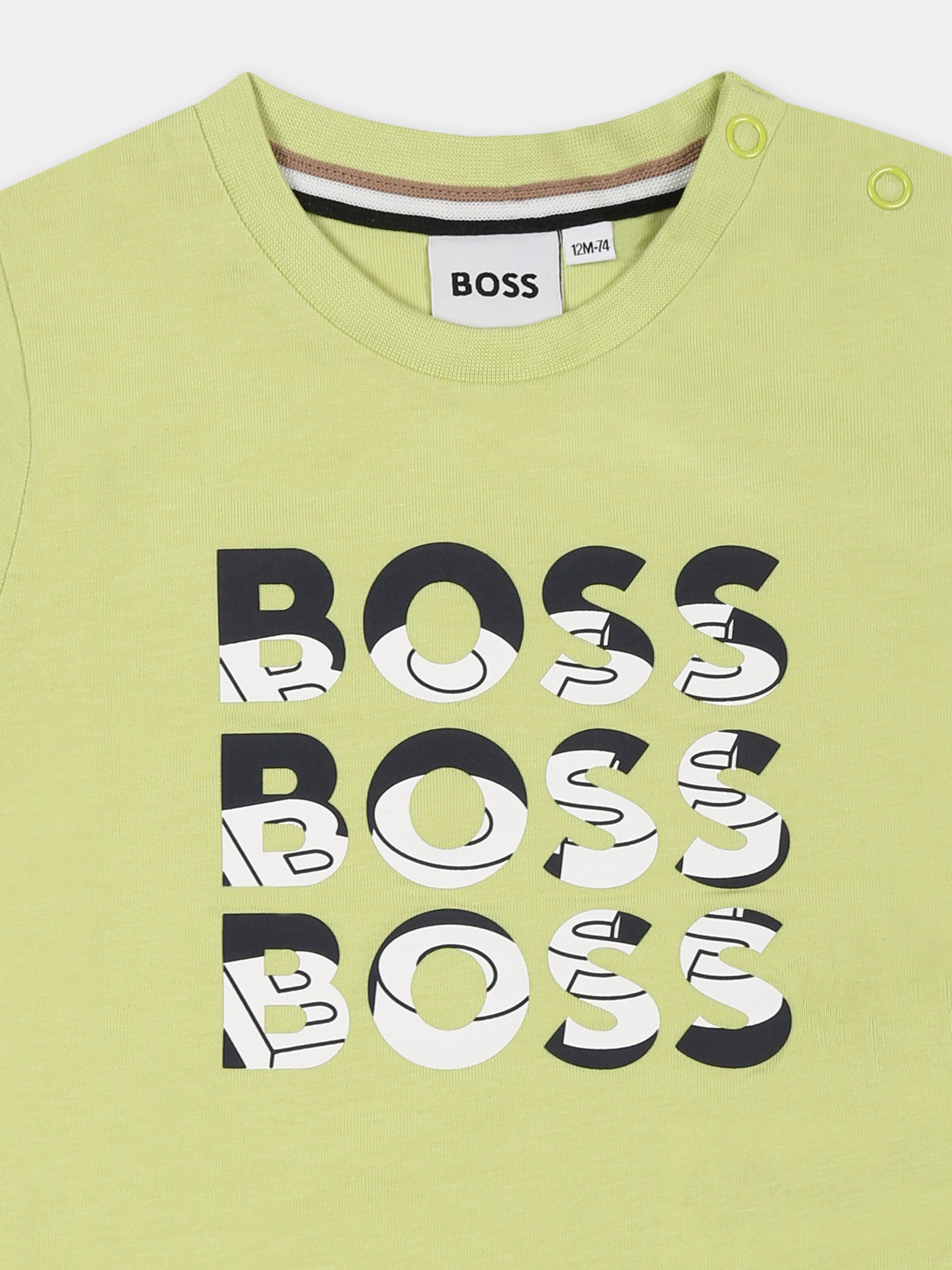 T-shir verde per neonato con logo,Boss,J52113 607