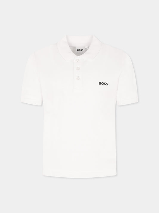 Polo bianca per bambino con logo,Boss,J52014 10P