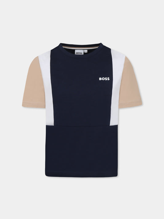 T-shirt blu per bambino con logo