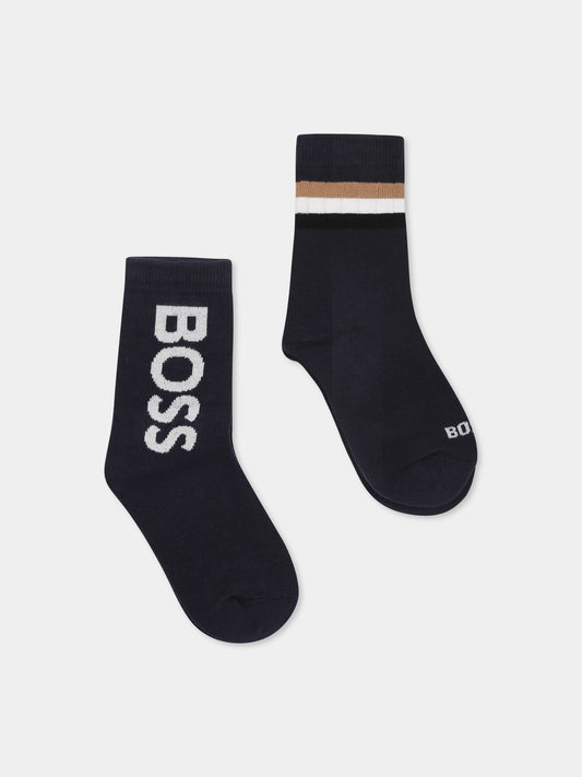 Set calze blu per bambino con logo,Boss,J51743 849