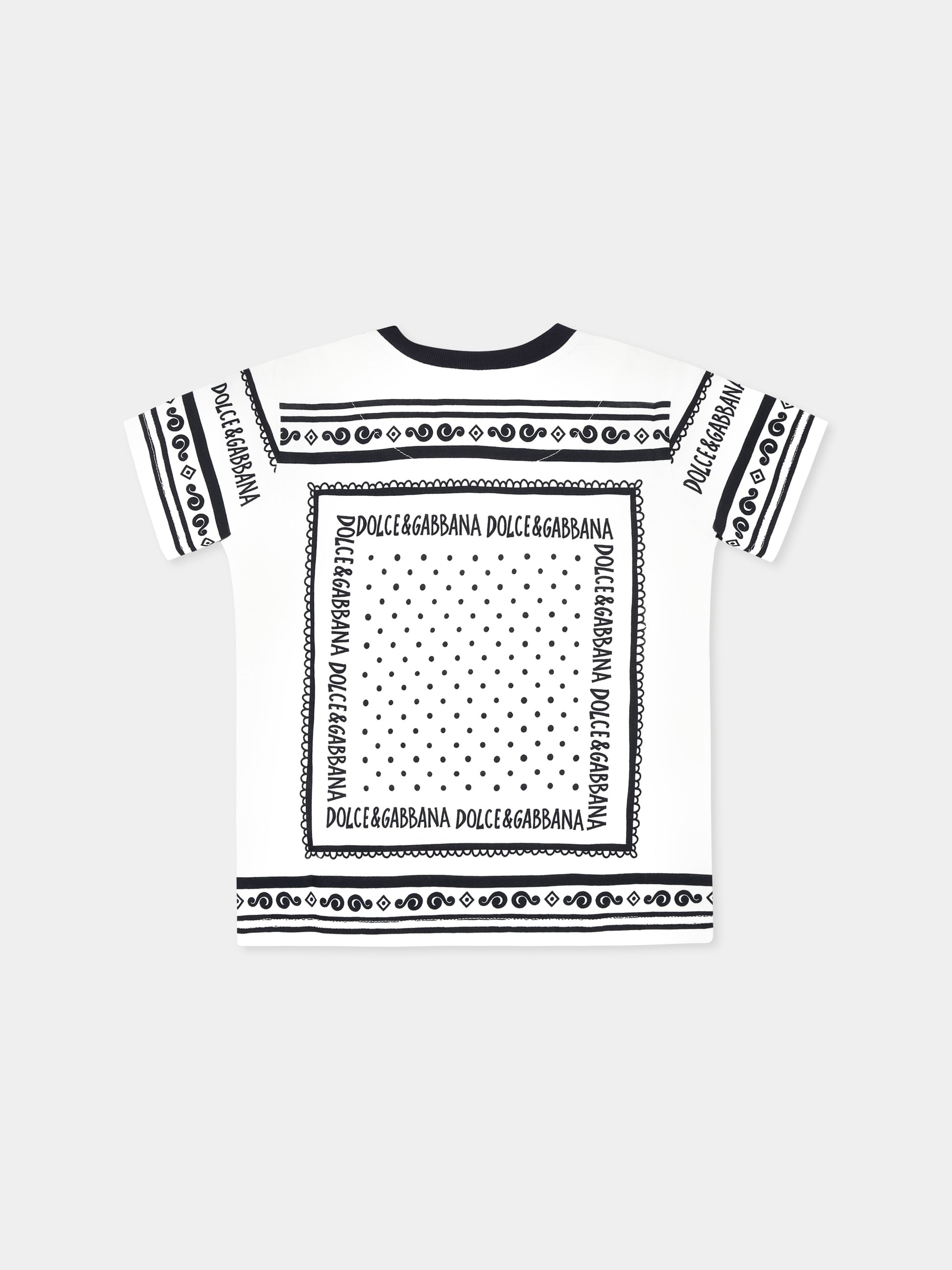 T-shirt bianca per neonato con stampa bandana e logo,Dolce & Gabbana Kids,L1JT7W II7FZ HA9QB