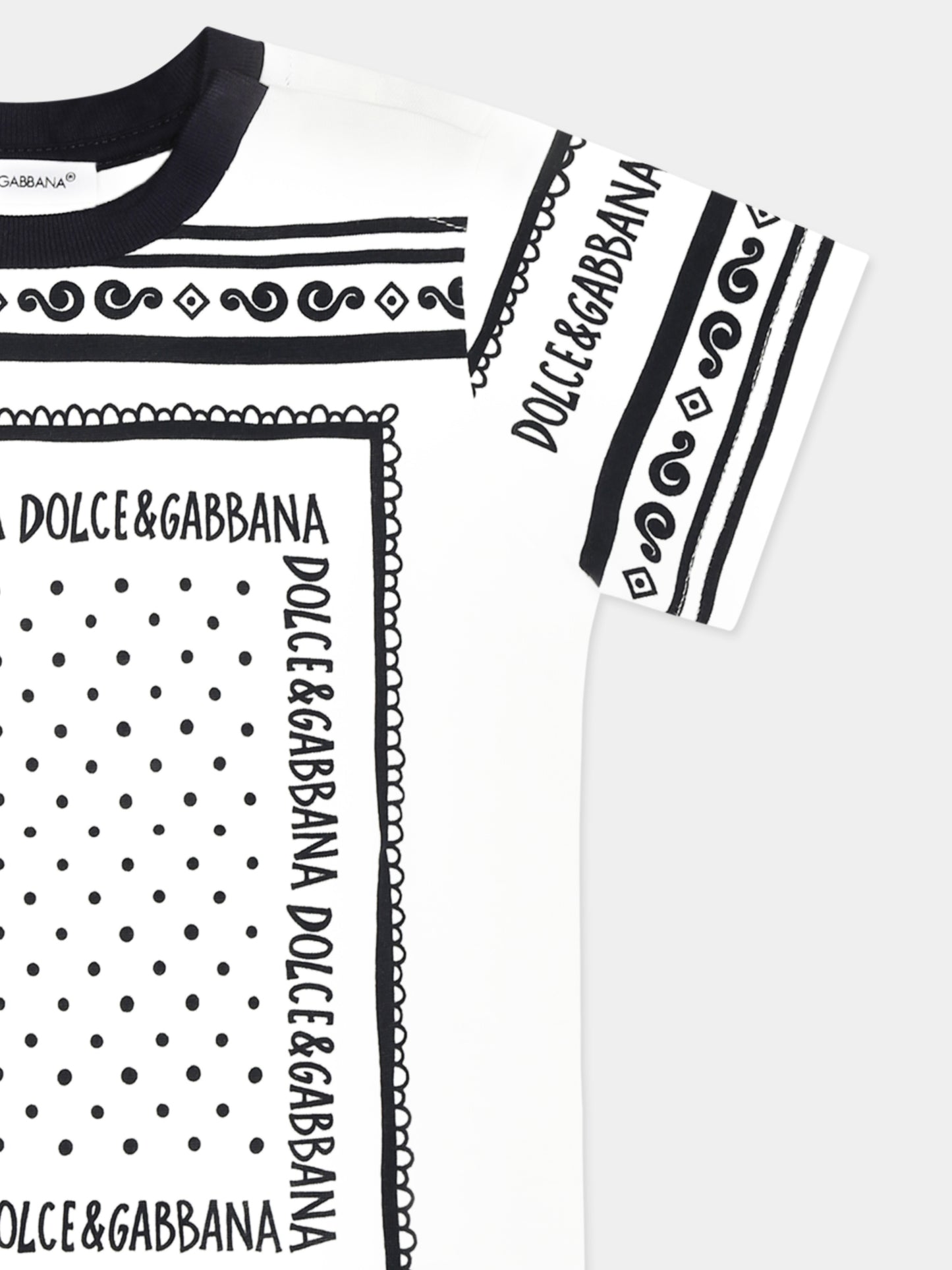 T-shirt bianca per neonato con stampa bandana e logo,Dolce & Gabbana Kids,L1JT7W II7FZ HA9QB