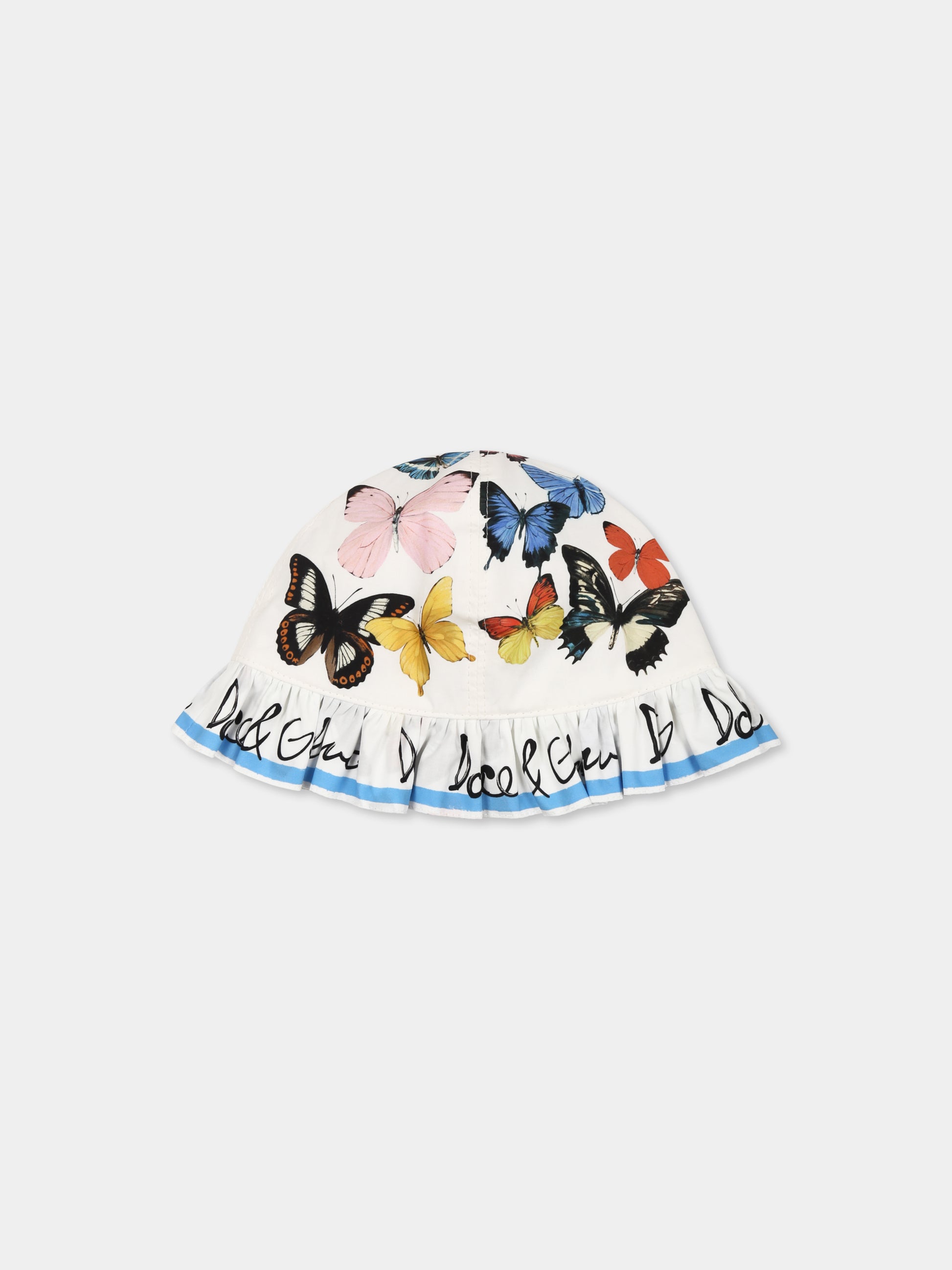 Cloche bianca per neonata con farfalle,Dolce & Gabbana Kids,LN5H49 FI5KS HB5KB