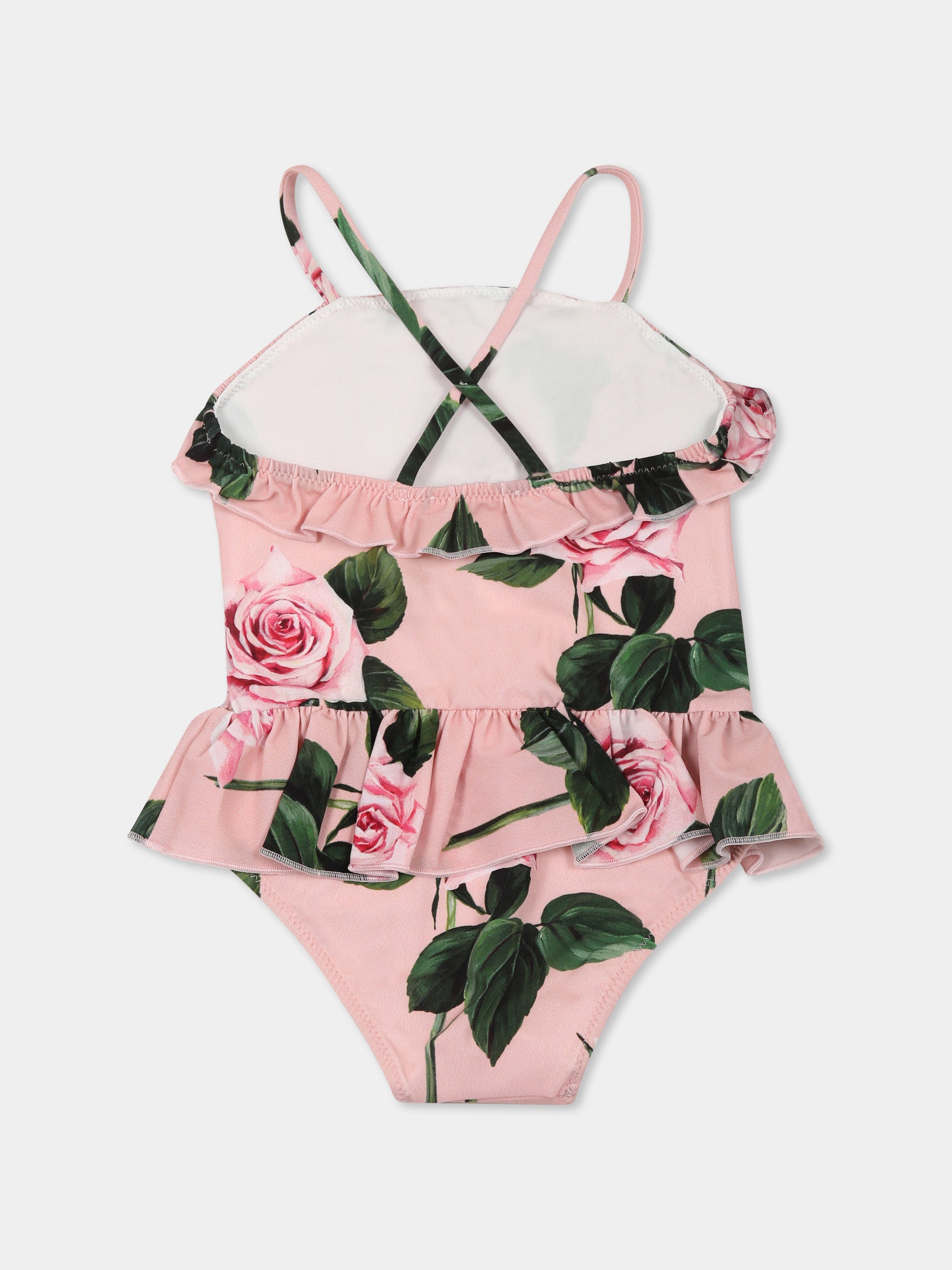 Costume intero rosa per neonata con rose,Dolce & Gabbana Kids,L2J861 ON04Q HF5IZ