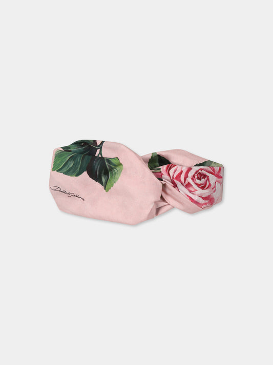 Fascia rosa per bambina con rose