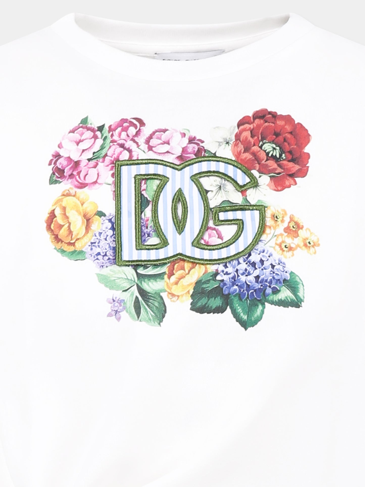 T-shirt bianca cropped per bambina con logo e fiori