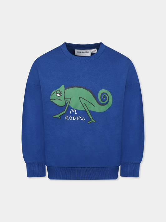 Felpa azzurra per bambino con camaleonte,Mini Rodini,2522016660