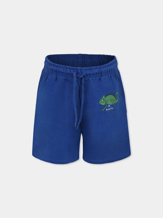 Shorts blu per bambino con camaleonte,Mini Rodini,2523015460