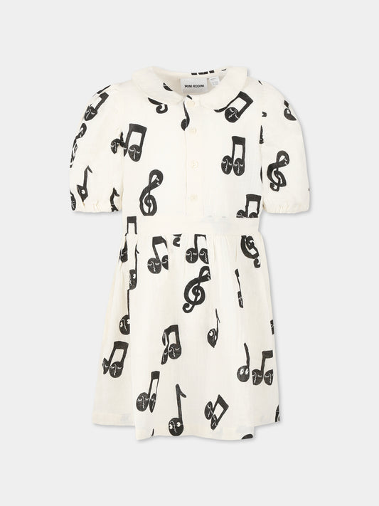 Vestito avorio per bambina con note musicali all-over,Mini Rodini,2525012610