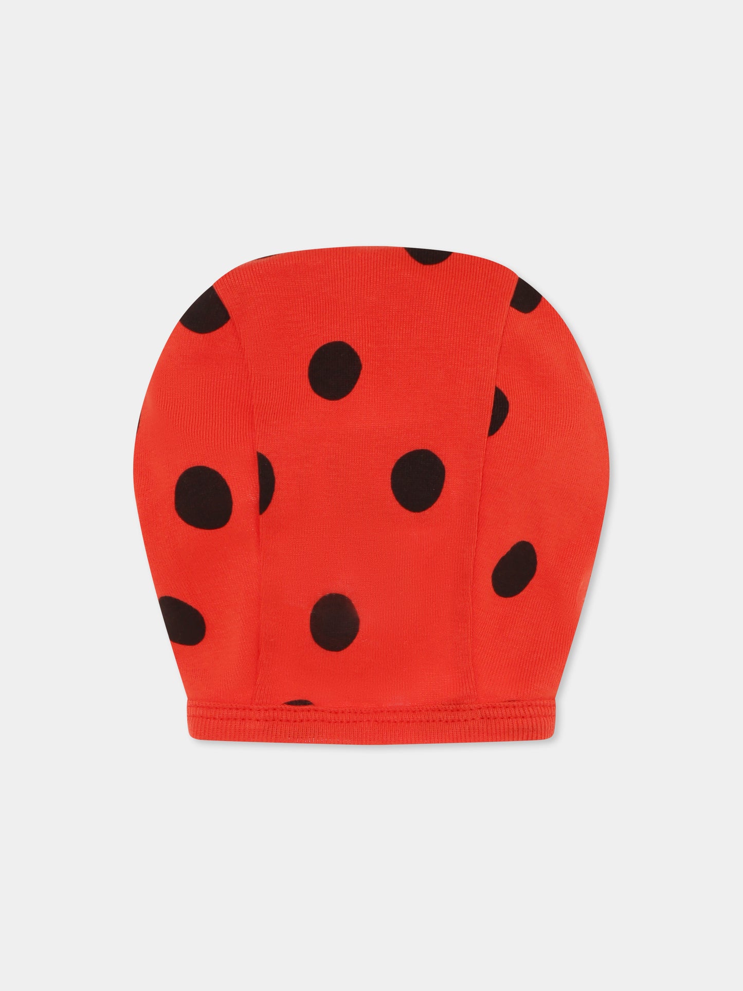 Cuffia rossa per neonata con pois