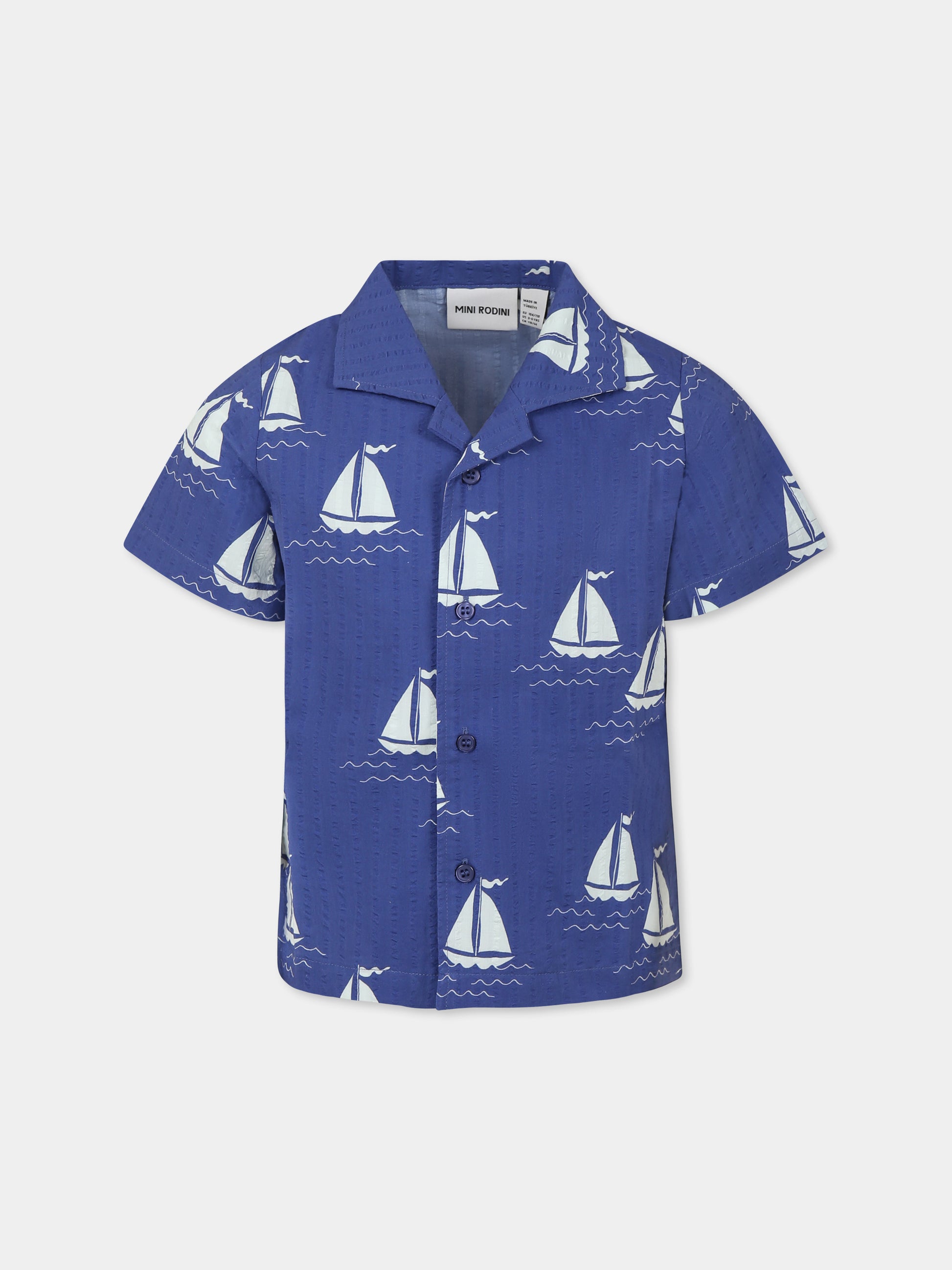 Camicia blu per bambini con barche a vela all over,Mini Rodini,2522015160