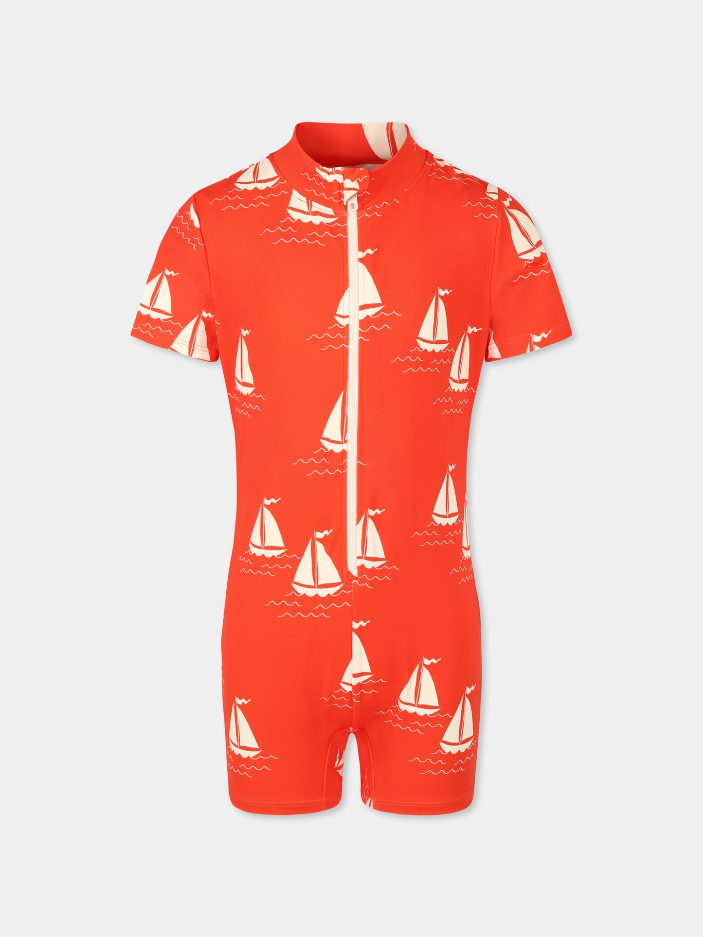 Costume Anti UV rosso per bambini con barca a vela all over,Mini Rodini,2528011042