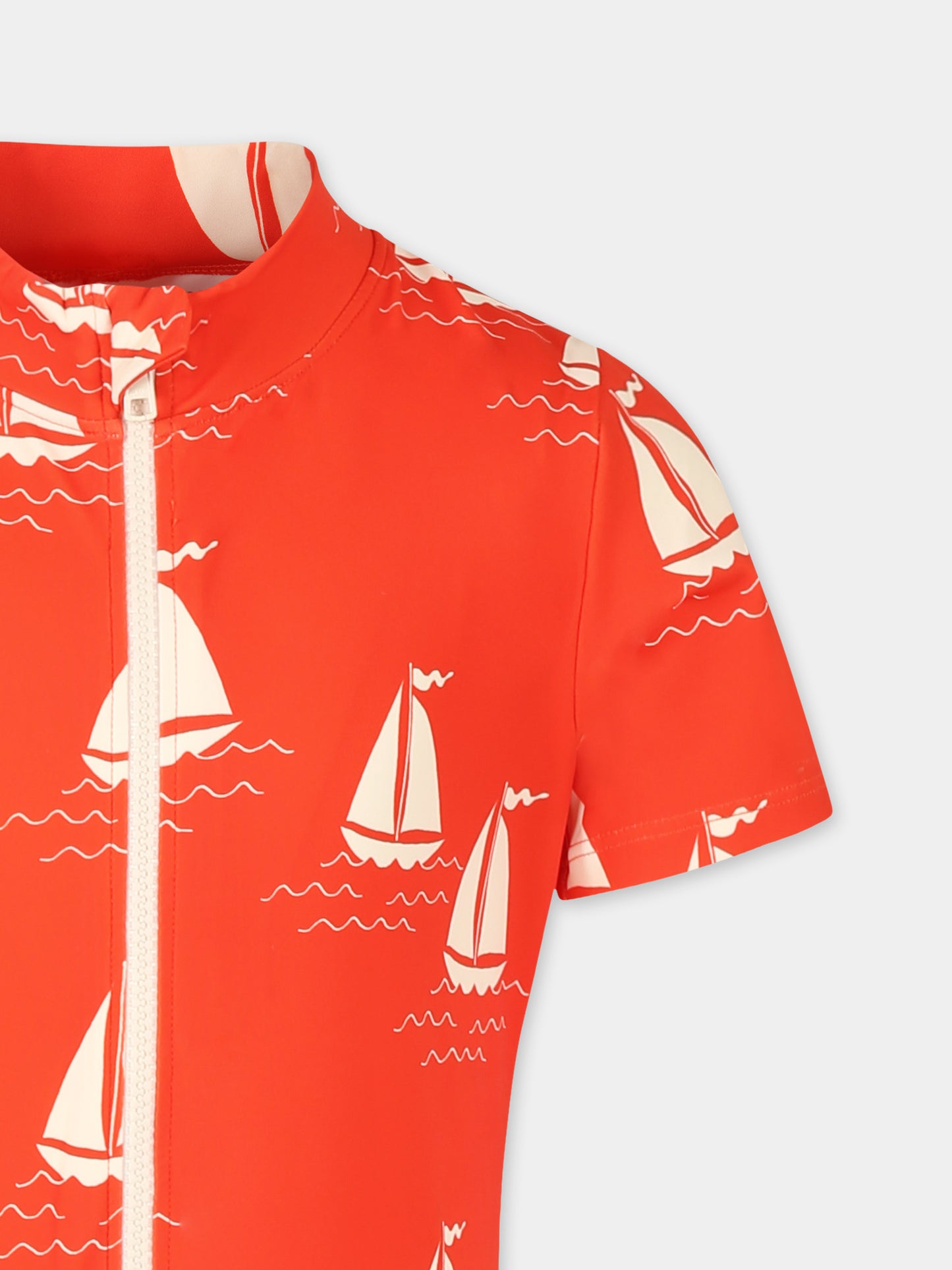 Costume Anti UV rosso per bambini con barca a vela all over,Mini Rodini,2528011042