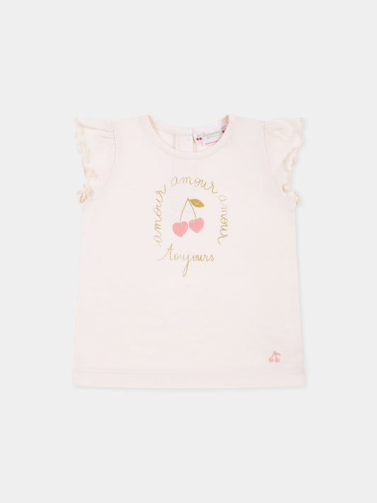 T-shirt rosa per neonata con ciliegie