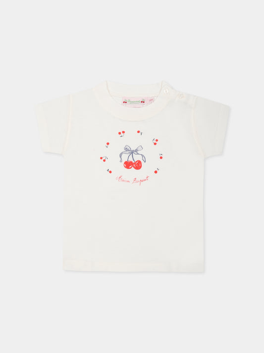 T-shir bianca per neonata con ciliegie,Bonpoint,S05XTSK00014 102