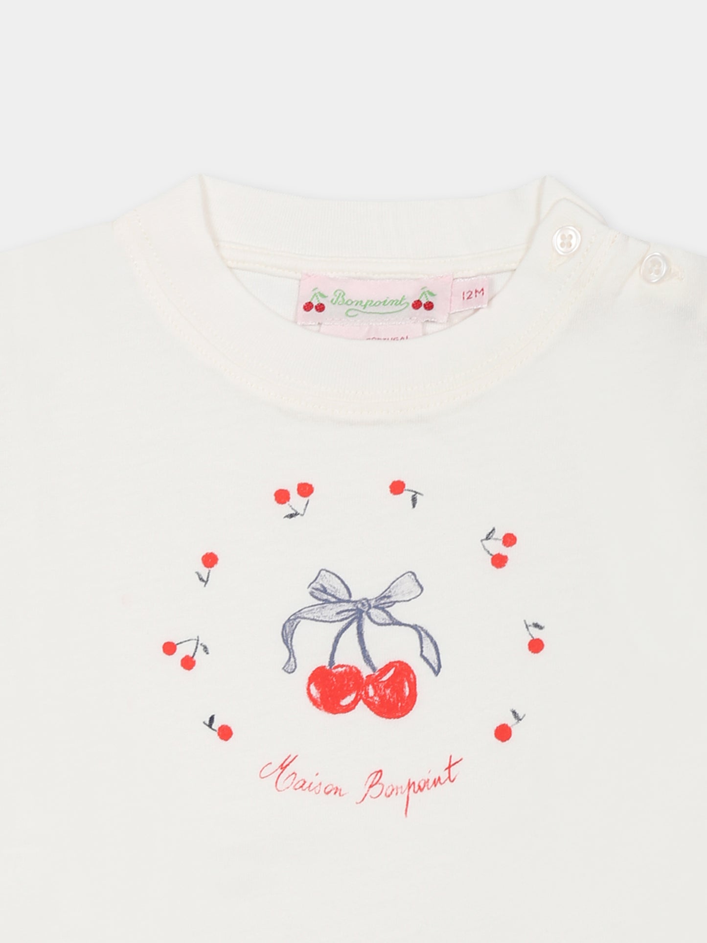 T-shir bianca per neonata con ciliegie,Bonpoint,S05XTSK00014 102