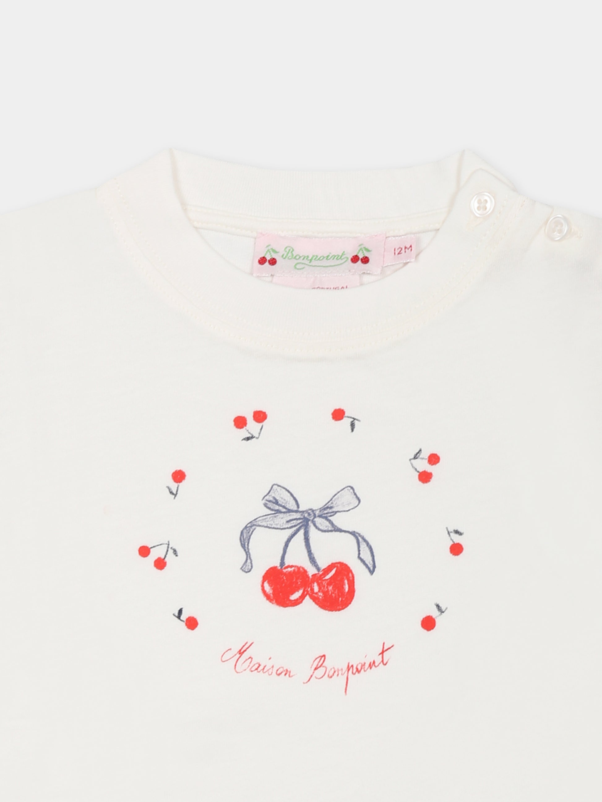 T-shir bianca per neonata con ciliegie,Bonpoint,S05XTSK00014 102