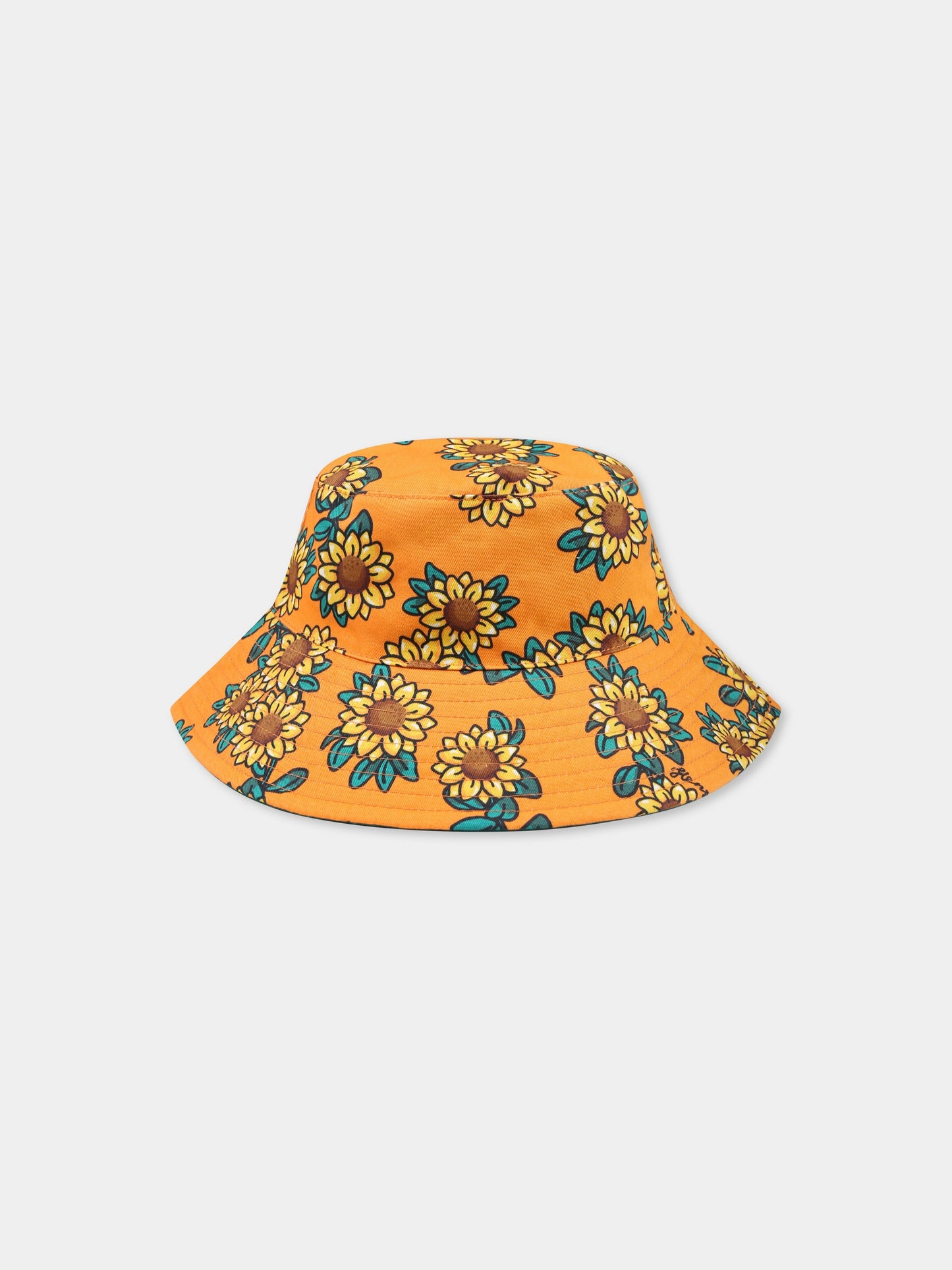 Cloche arancione reversibile per bambini con girasoli all over