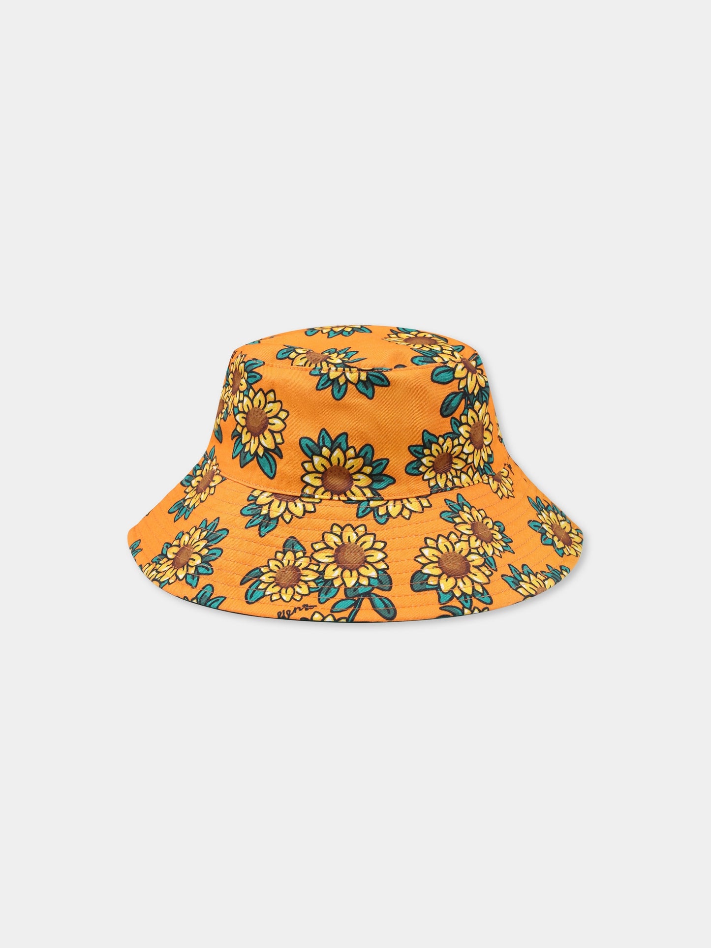 Cloche arancione reversibile per bambini con girasoli all over