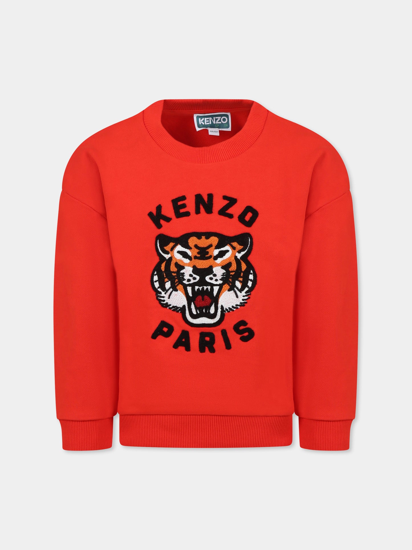 Felpa rossa per bambini con Lucky Tiger e logo,Kenzo Kids,K61126 997