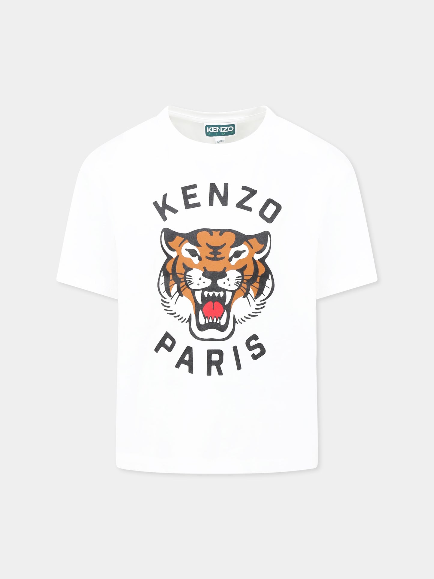 T-shirt bianca per bambina con Lucky Tiger e logo nero
