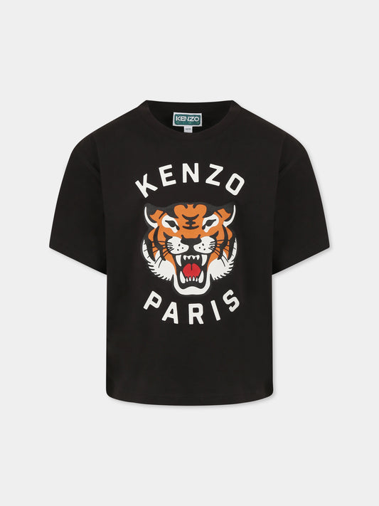 T-shirt grigia per bambini con Lucky Tiger,Kenzo Kids,K61137 095