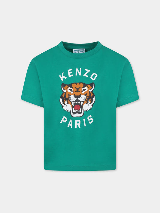 T-shirt verde per bambini con Lucky Tiger