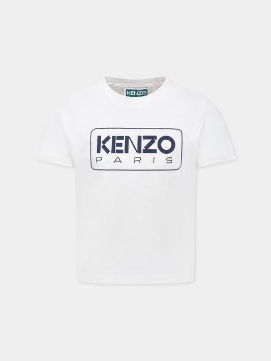 T-shirt avorio per bambini con logo,Kenzo Kids,K61142 117