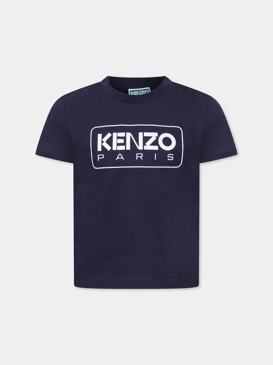 T-shirt blu per bambini con logo,Kenzo Kids,K61142 848
