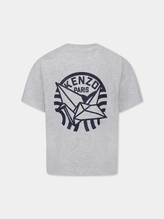 T-shirt grigia per bambino con stampa Kenzo Seigaiha