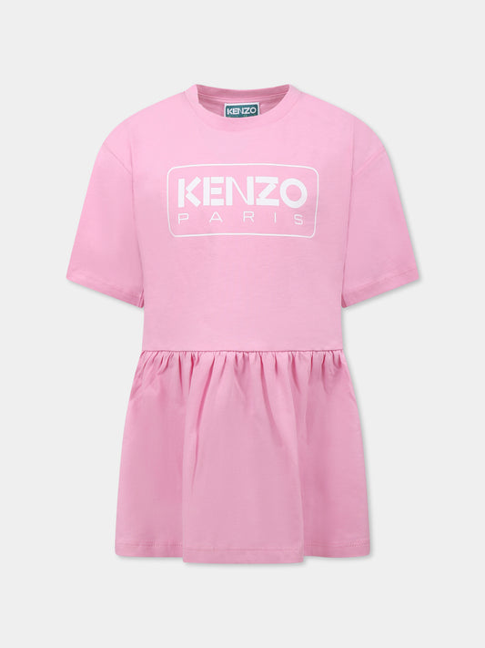Vestito rosa per bambina con logo,Kenzo Kids,K61021 465