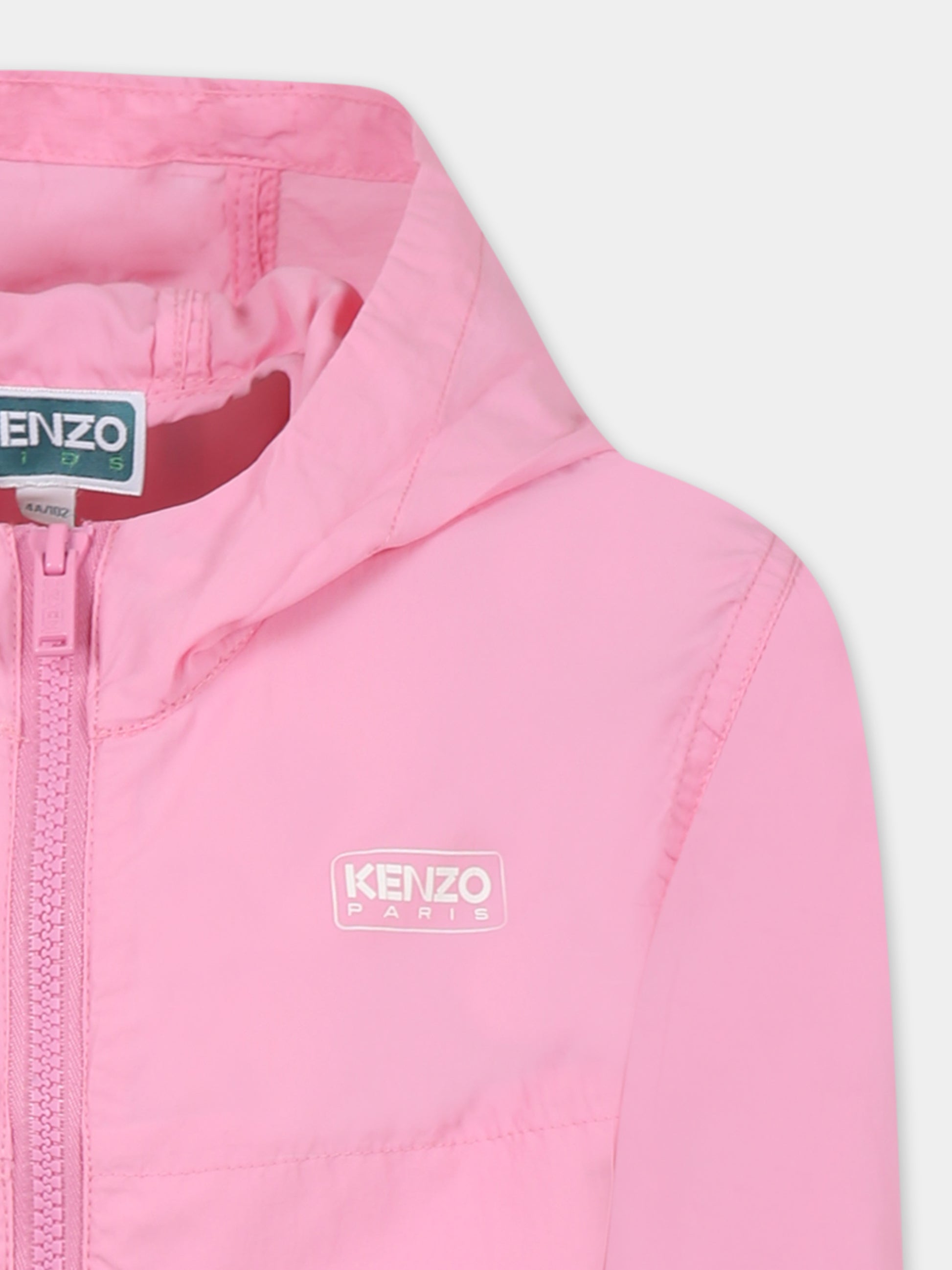 Giacca a vento rosa per bambina con logo,Kenzo Kids,K61155 465
