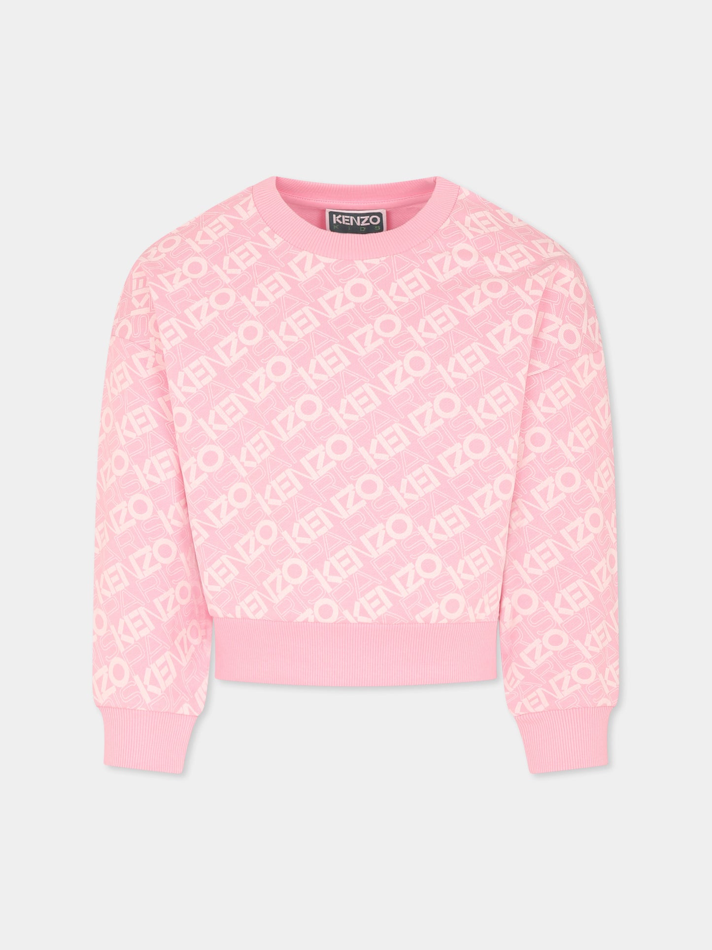 Felpa rosa per bambina con logo all over,Kenzo Kids,K60911 465