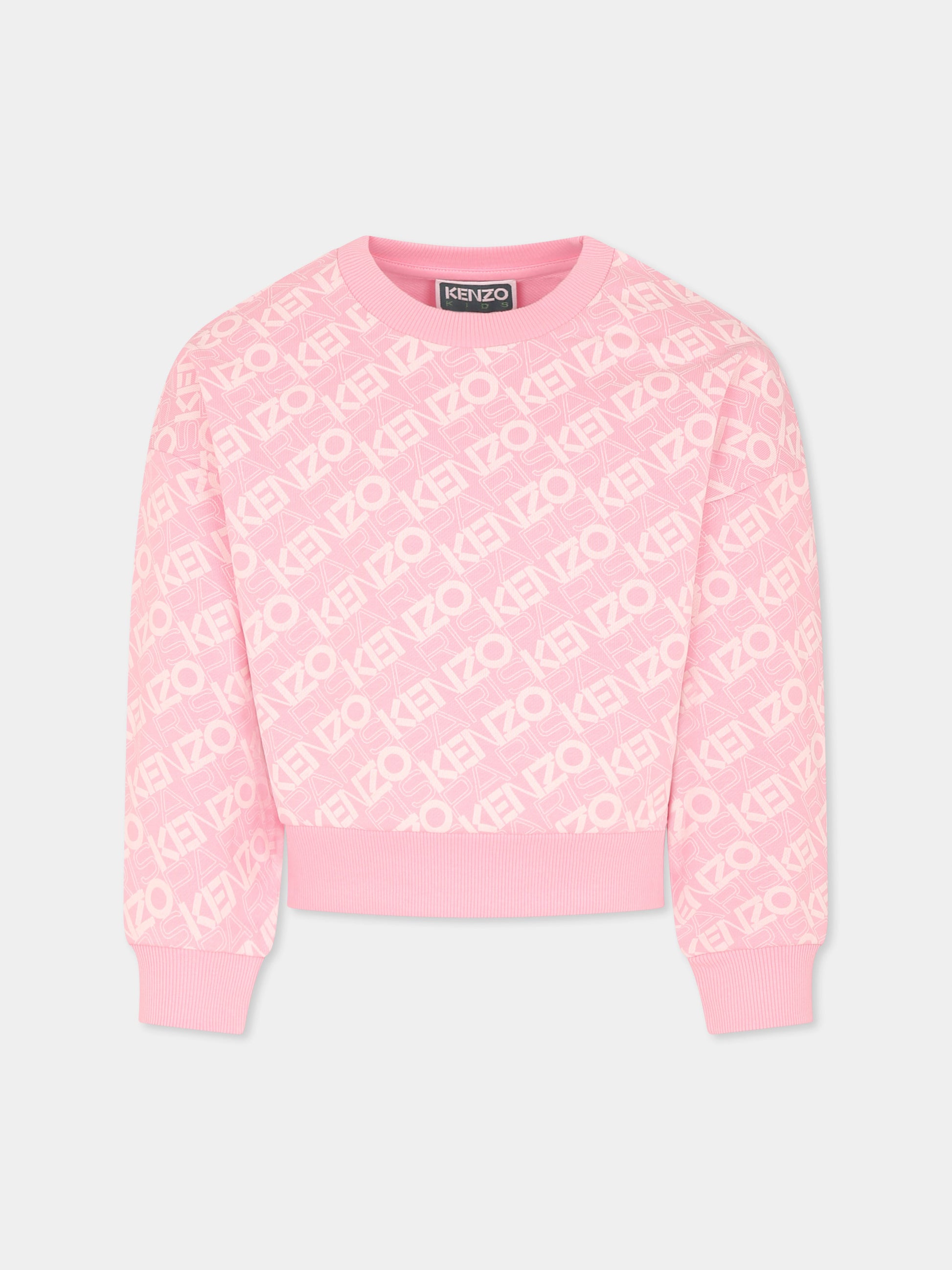 Felpa rosa per bambina con logo all over,Kenzo Kids,K60911 465
