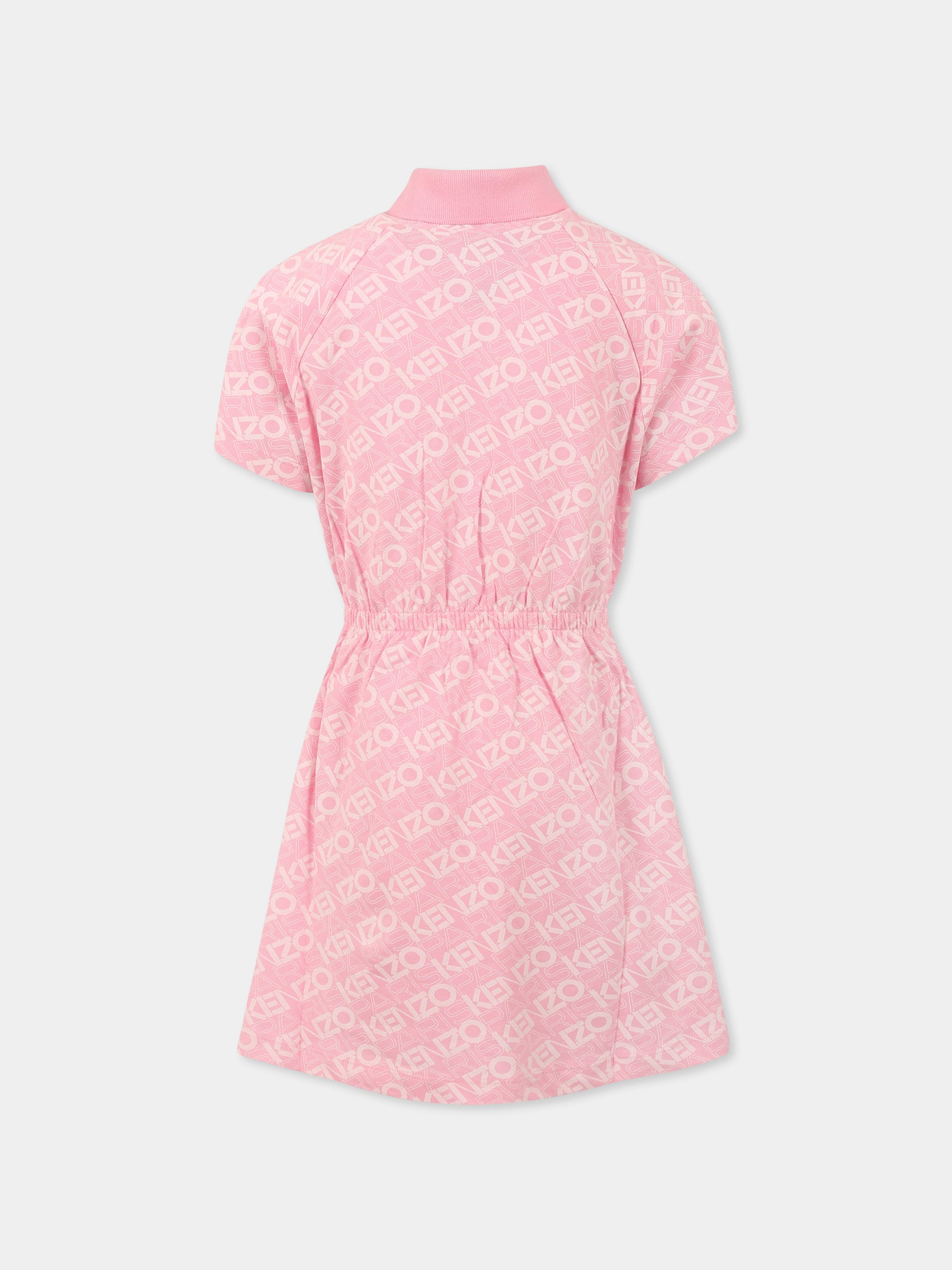 Vestito rosa per bambina con logo all over,Kenzo Kids,K61032 465