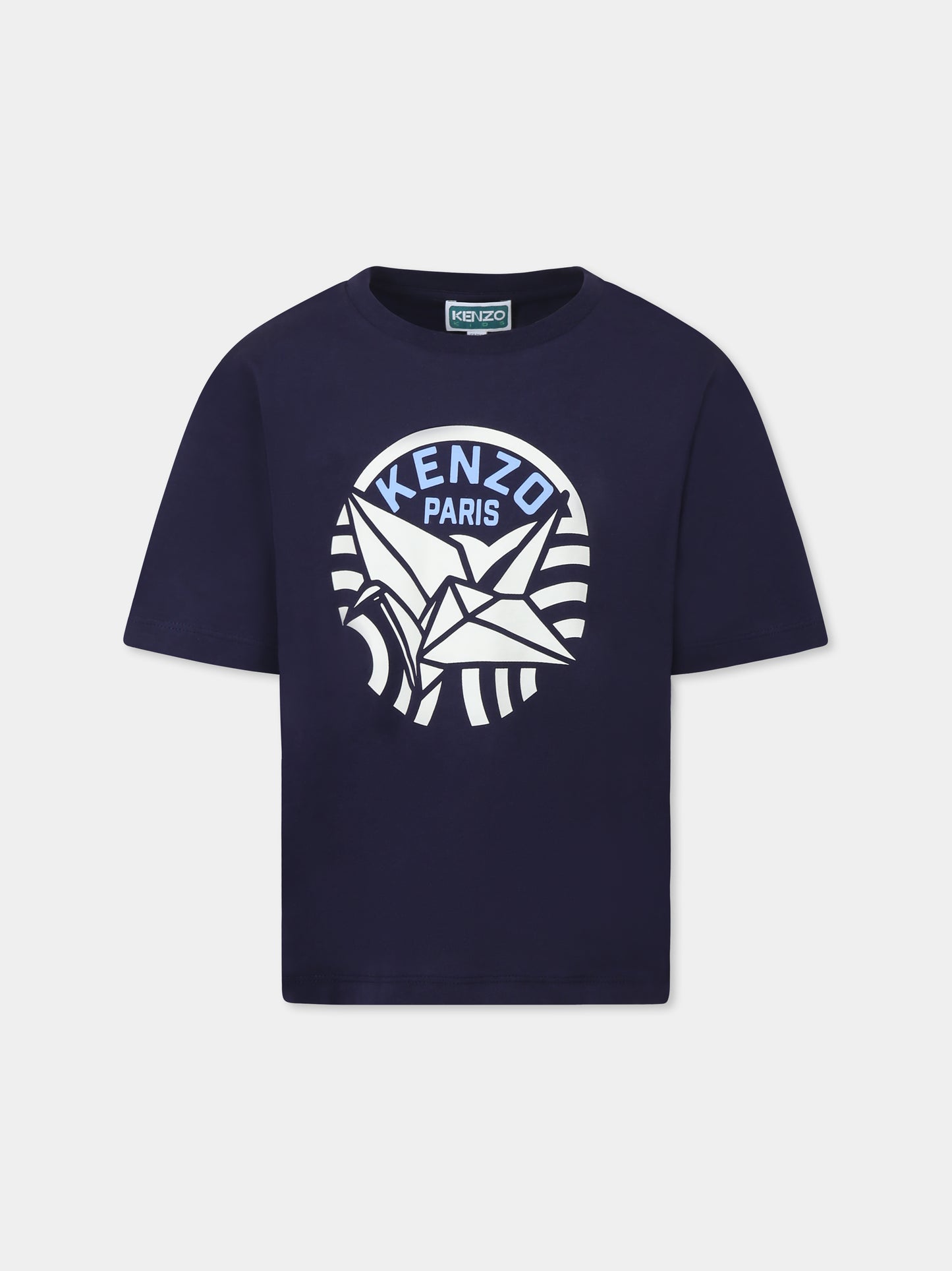 T-shirt blu per bambina con stampa Kenzo Seigaiha