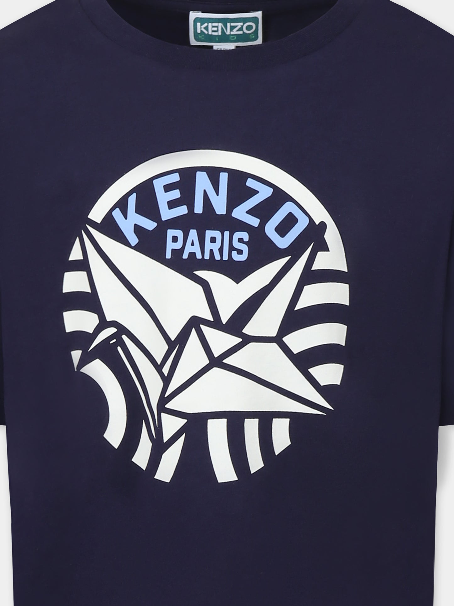 T-shirt blu per bambina con stampa Kenzo Seigaiha