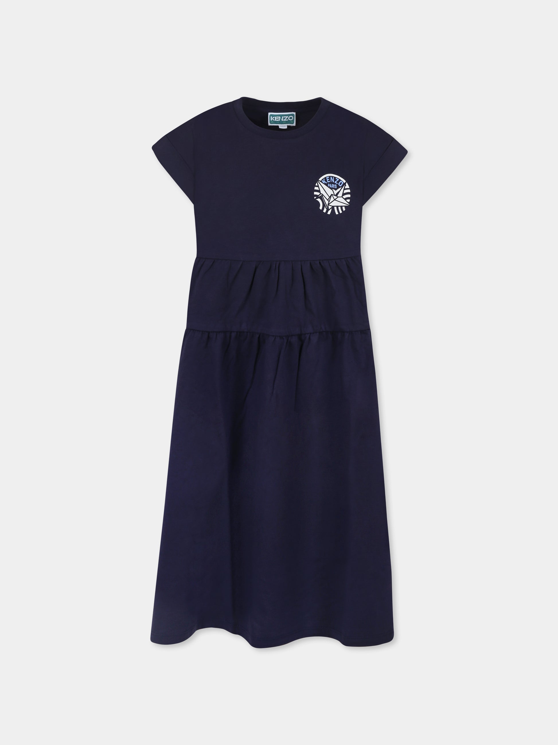Vestito blu per bambina con stampa Seigaiha,Kenzo Kids,K61022 848