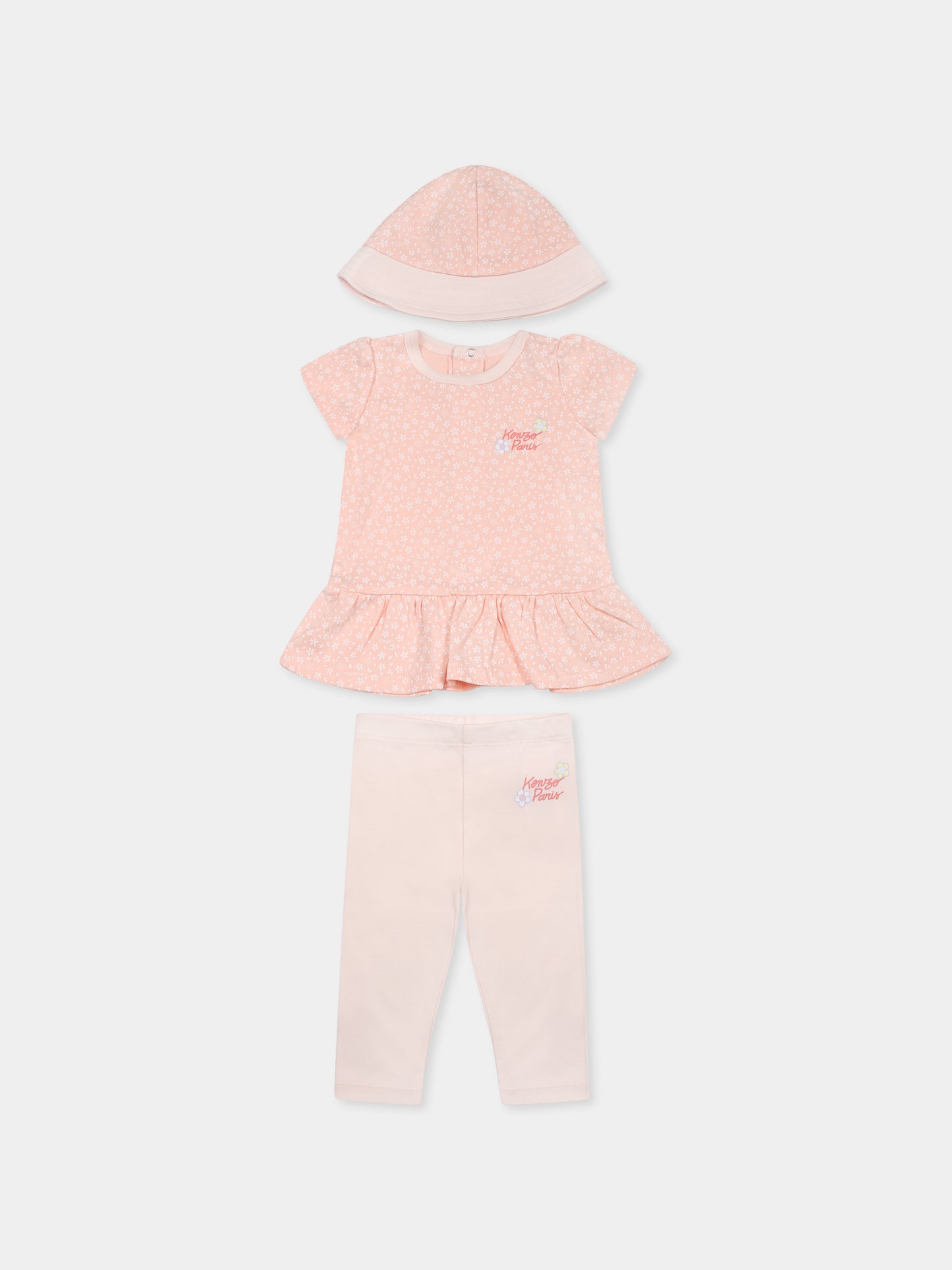 Completo nascita rosa per neonata con stampa floreale e logo