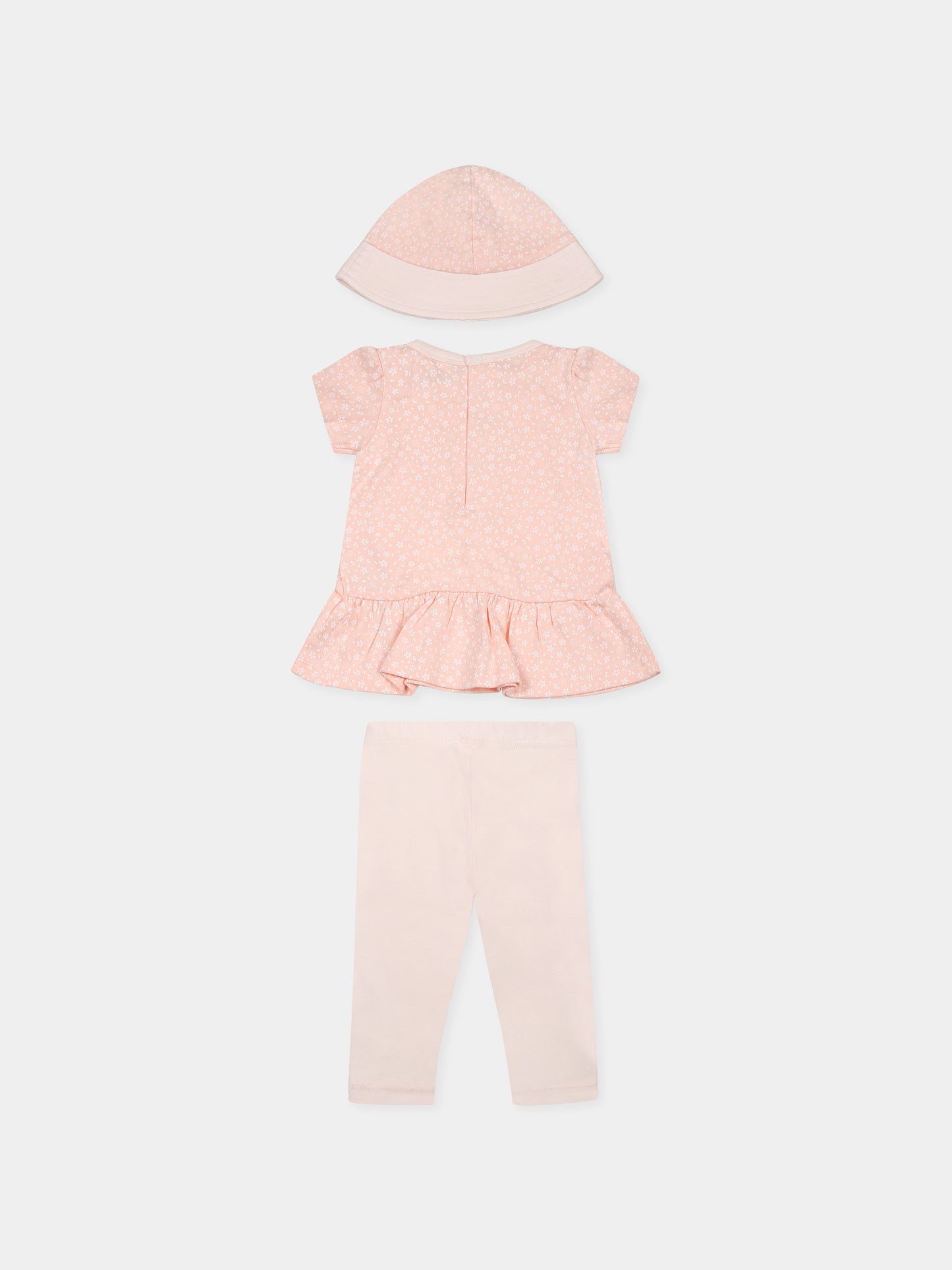 Completo nascita rosa per neonata con stampa floreale e logo