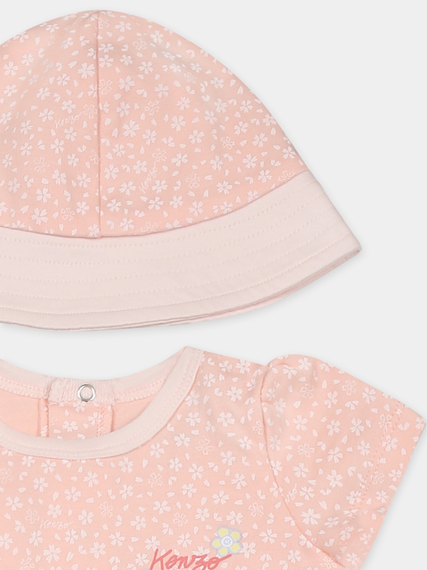 Completo nascita rosa per neonata con stampa floreale e logo
